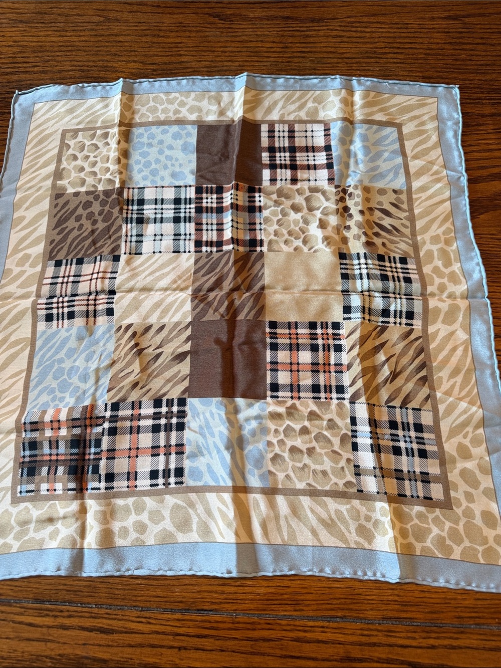 Vintage Silk Scarf Animal Print Plaid Patchwork Square 20 Inch